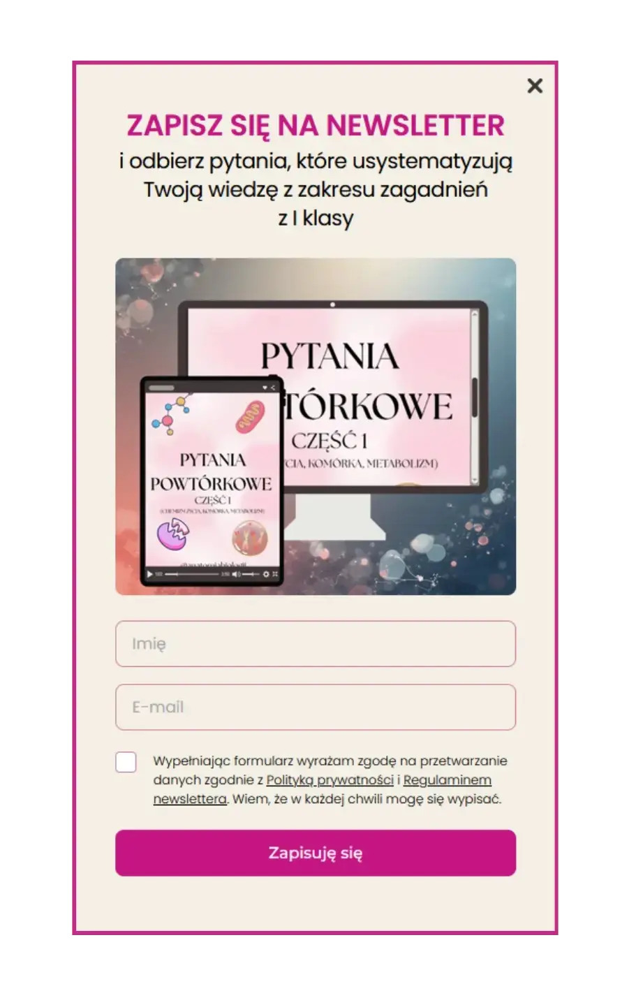 popup zapisu na newsletter anatomiabiologii 2